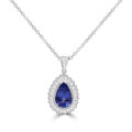 18ct White Gold Pear Tanzanite and Diamond Baguette pendant