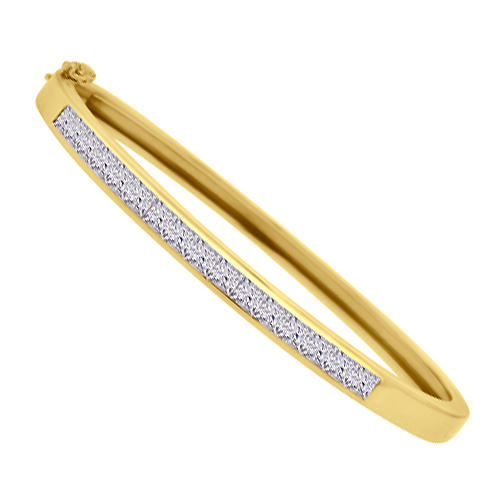 18ct Gold Princess cut Diamond Bangle
