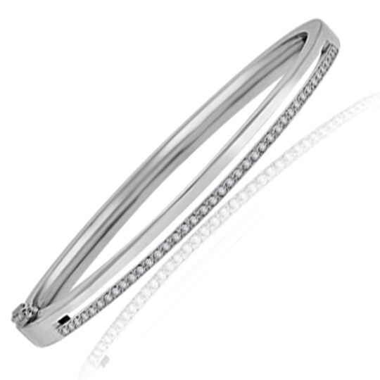 18ct White Gold Diamond Offset Bangle