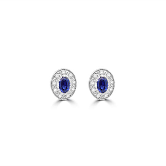 9ct White Gold Rubiver Sapphire and Diamond stud earrings