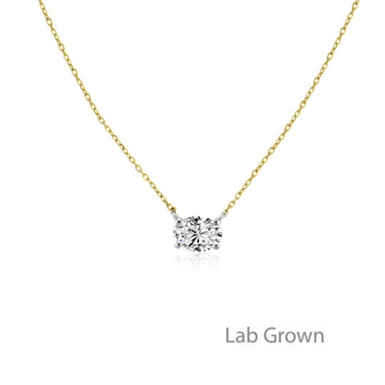 18ct Gold Oval Lab-Grown Diamond Solitaire pendant chain