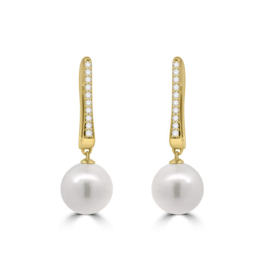 18ct Gold Akoya Pearl and Pave Diamond drop earrings