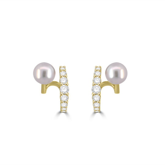18ct Gold Akoya Pearl and Diamond Hoop earrings