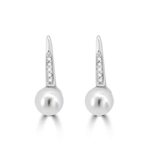 14ct White Gold Pearl and Diamond Hook Drop earrings