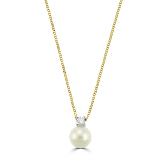 18ct Gold Akoya Cultured Pearl and Diamond Pendant chain