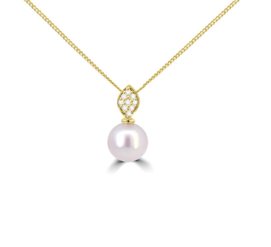 18ct Gold Akoya Pearl and Diamond pendant chain