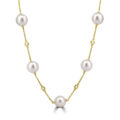 18ct Gold Akoya Pearl and Diamond 30″ Station necklet