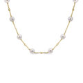 18ct Gold Akoya Pearl and Diamond station necklet