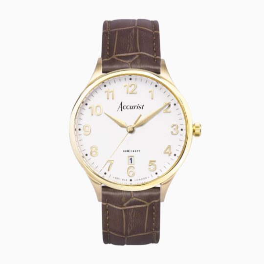 Accurist Gents Gold Plated Brown Strap Watch